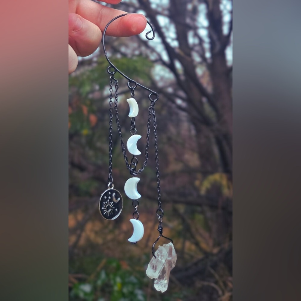 Handmade Lunar Charm Black and White Earrings